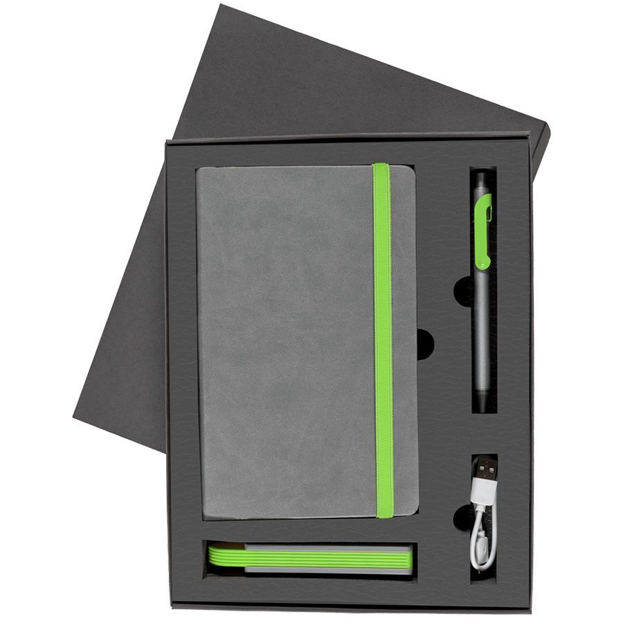 Набор  FANCY:универсальное зарядное устройство(2200мАh), блокнот и ручка в подарочной коробке,зелены