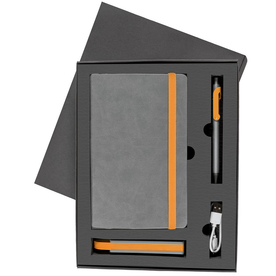 Набор  FANCY:универсальное зарядное устройство(2200мАh), блокнот и ручка в подарочной коробке,оранже