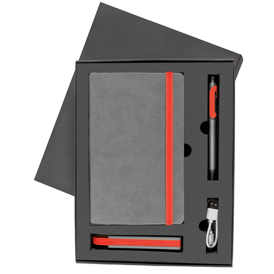Набор  FANCY:универсальное зарядное устройство(2200мАh), блокнот и ручка в подарочной коробке,красны