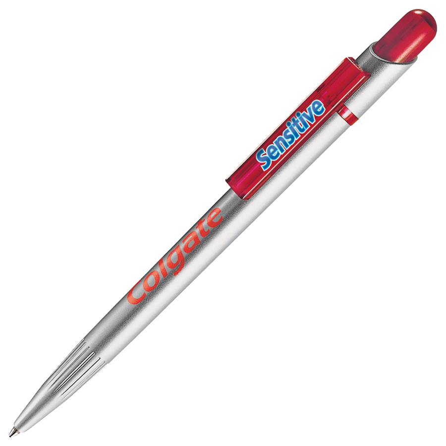 MIR SAT, ручка шариковая, прозрачный красный/серебристый, пластик